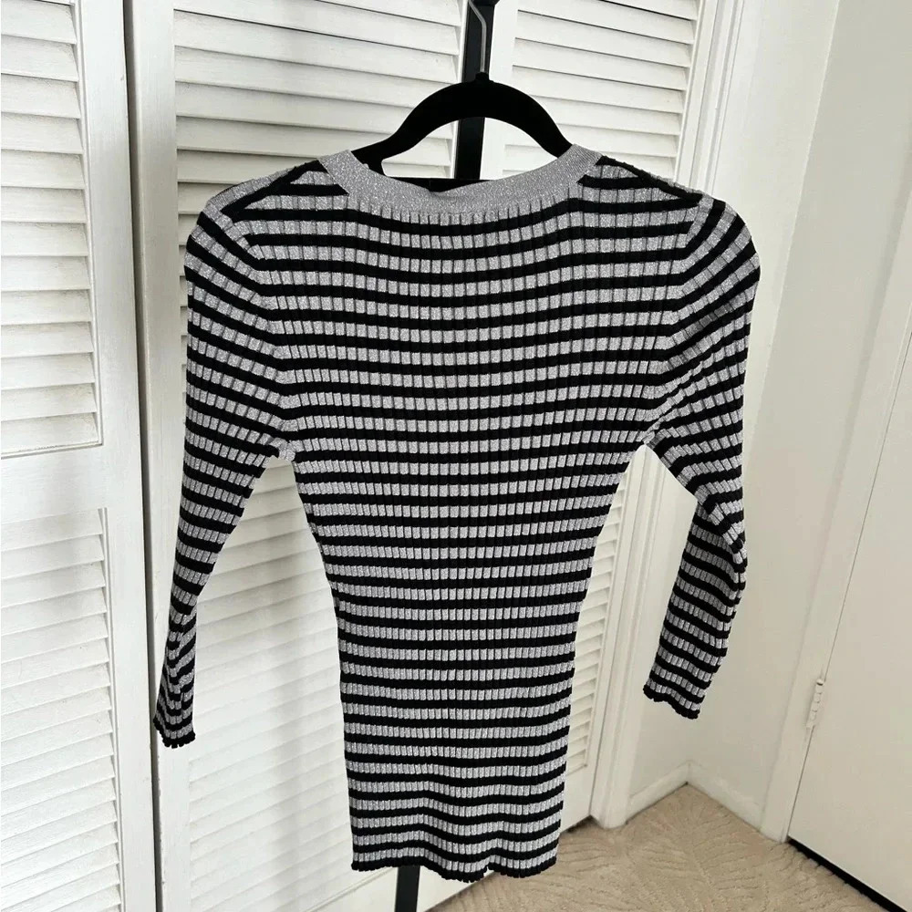 Cable & Gauge Silk Blend Ribbed Stretch Sweater M - Picture 2 of 6